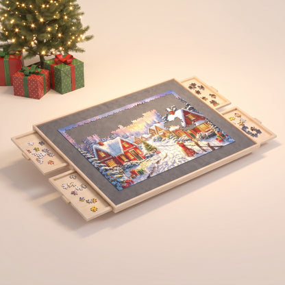 PiecePause felt puzzle board on its own with two sorting drawers open on each side