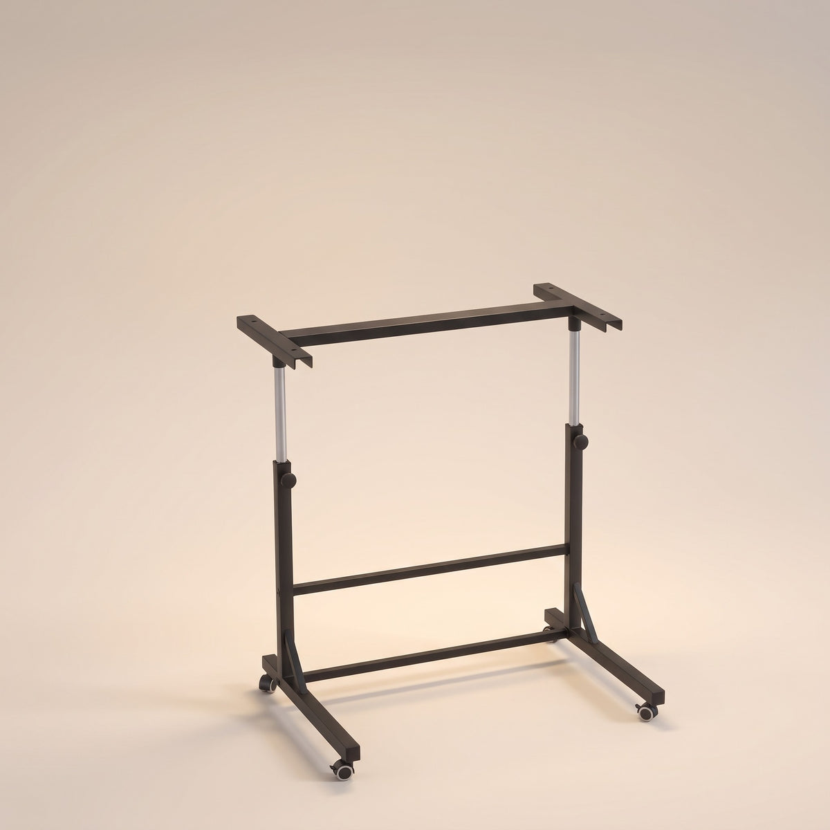 PiecePause black rolling stand with height adjustable posts and four wheels