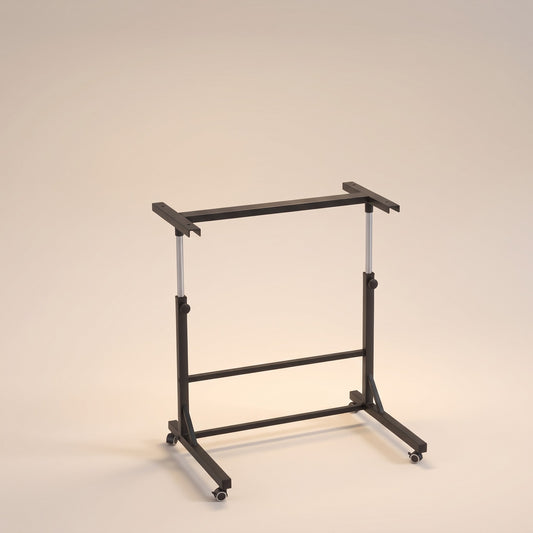 PiecePause black rolling stand with height adjustable posts and four wheels